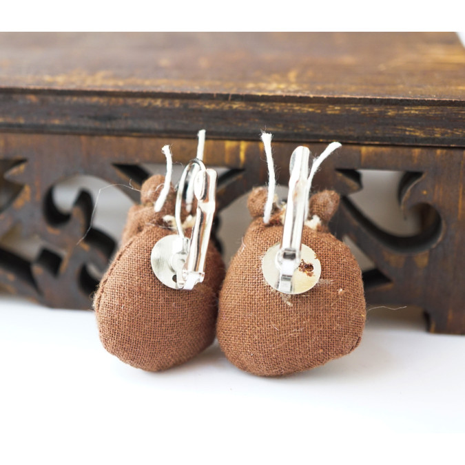 Сережки ганчіряні Корівка Коричнева