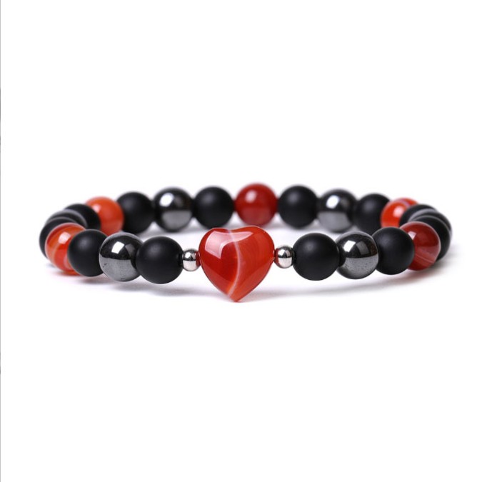 Bracelet Heart Hematite Lava stone Red agate