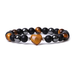 Bracelet Heart Hematite Lava Stone Tiger Eye