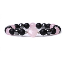 Bracelet Heart Hematite Lava Stone Rose Quartz