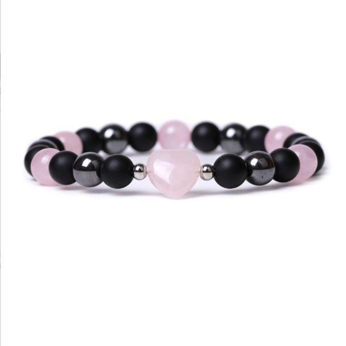 Bracelet Heart Hematite Lava Stone Rose Quartz