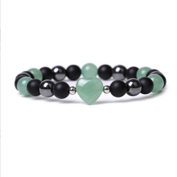 Bracelet Heart Hematite Lava Stone Green Aventurine