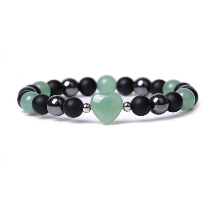Bracelet Heart Hematite Lava Stone Green Aventurine