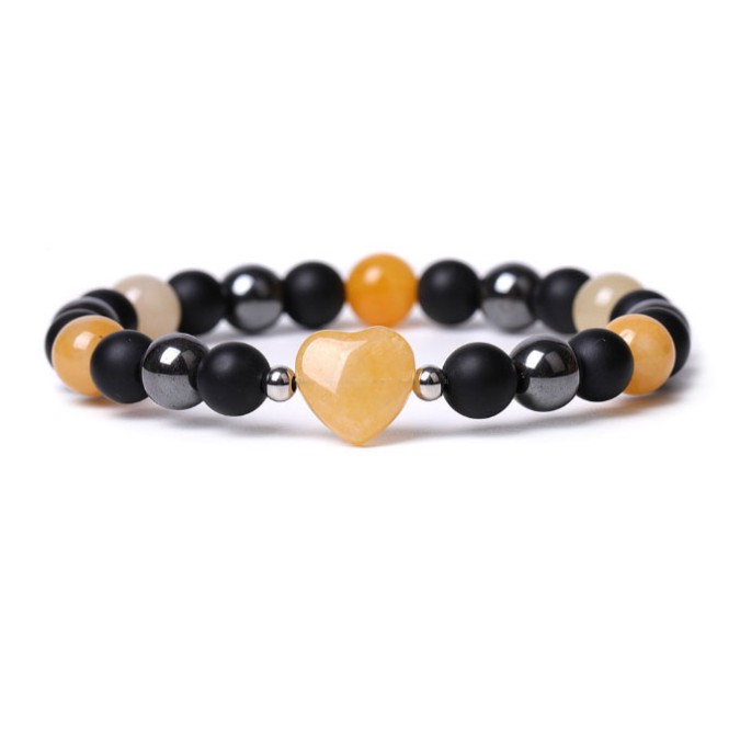 Bracelet Heart Hematite Lava Stone Yellow Agate