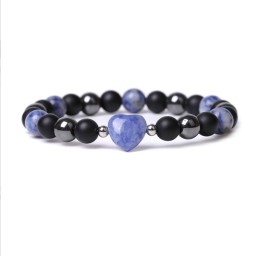 Bracelet Heart Hematite Lava Stone Sodalite