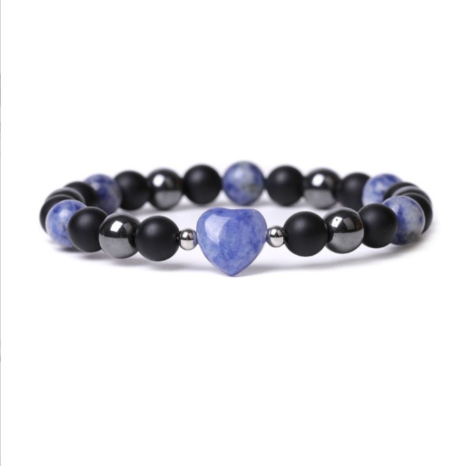 Bracelet Heart Hematite Lava Stone Sodalite