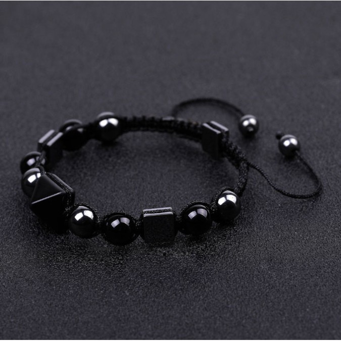 Pyramid Bracelet Hematite Black Obsidian