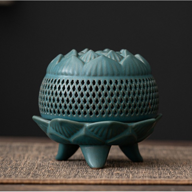 Incense burner Lotus on three legs Green
