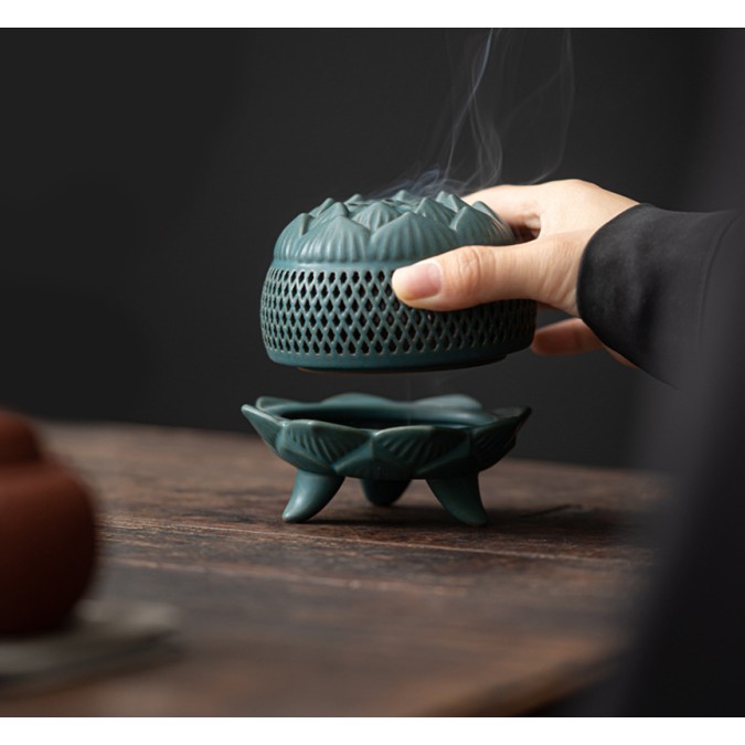 Incense burner Lotus on three legs Green