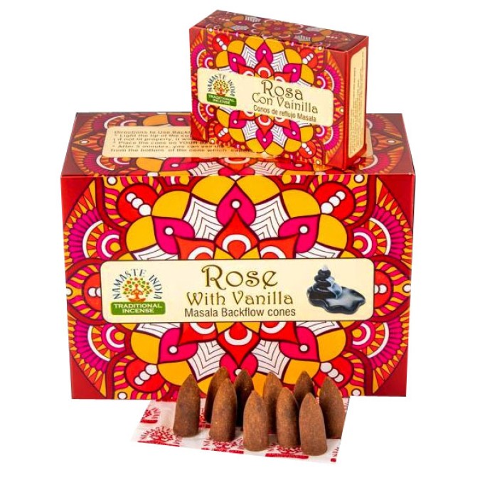 Ароматичні конуси Троянда з ваніллю Namaste India Back Flow cones Rose Vanilla