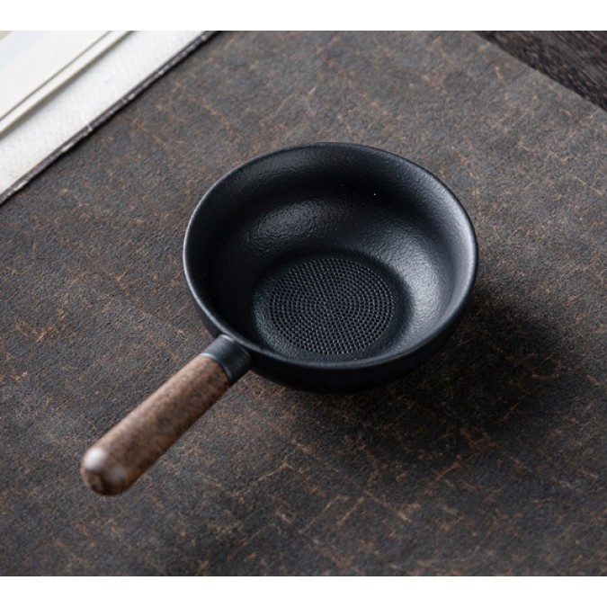 Tea Strainer Cha Lou for Tea Ceremony Ceramic Black