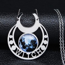 Witch's Eye Talisman white metal 60cm chain.