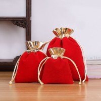 Velvet bag with gold Red