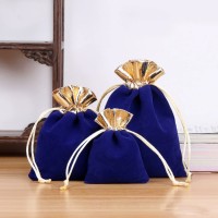 Velvet bag with gold Blue