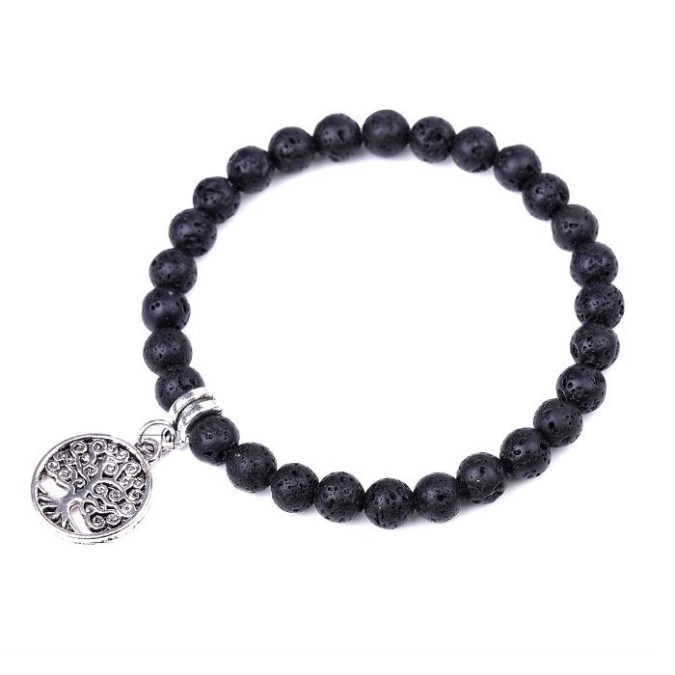 Lava Stone Bracelet with Tree of Life Pendant