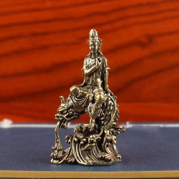 Статуетка Гуань Інь на рибі-драконі бронзова, 7 см